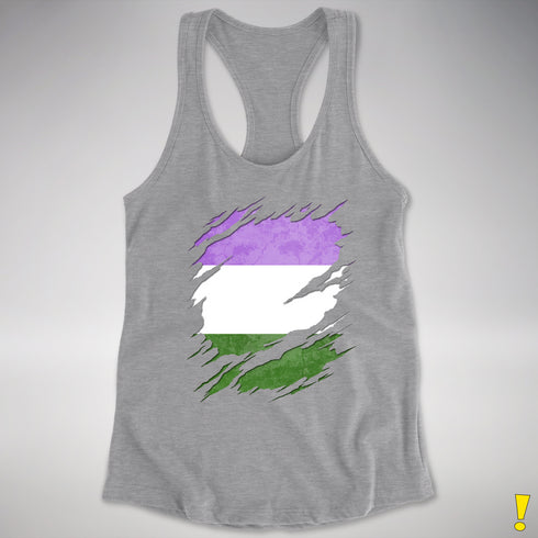 Genderqueer Pride Flag Ripped Reveal Racerback Tank - Heather Grey